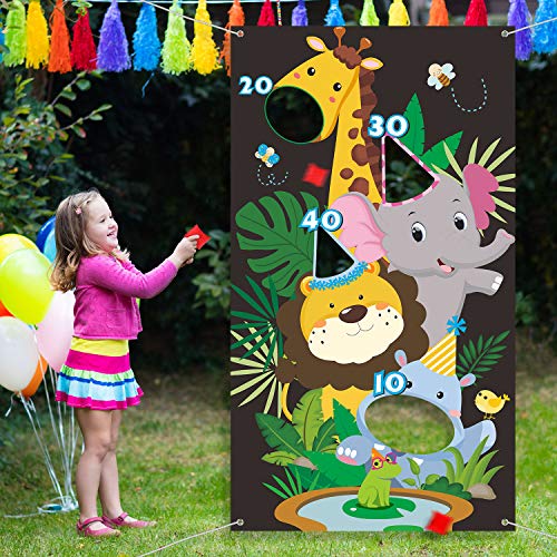 Jungle Animals Toss Game with 3 Bean Bags, Fun Indoor and Outdoor Jungle Party Game for Kids and Adults, Jungle Theme Party Decorations and Supplies for Birthday Baby Shower