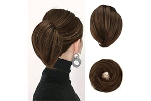 BARSDAR Straight Hair Bun Extensions Short Ponytail Brown Hair Bun Extensions Synthetic Messy Bun Hairpieces Elastic Easy Scr