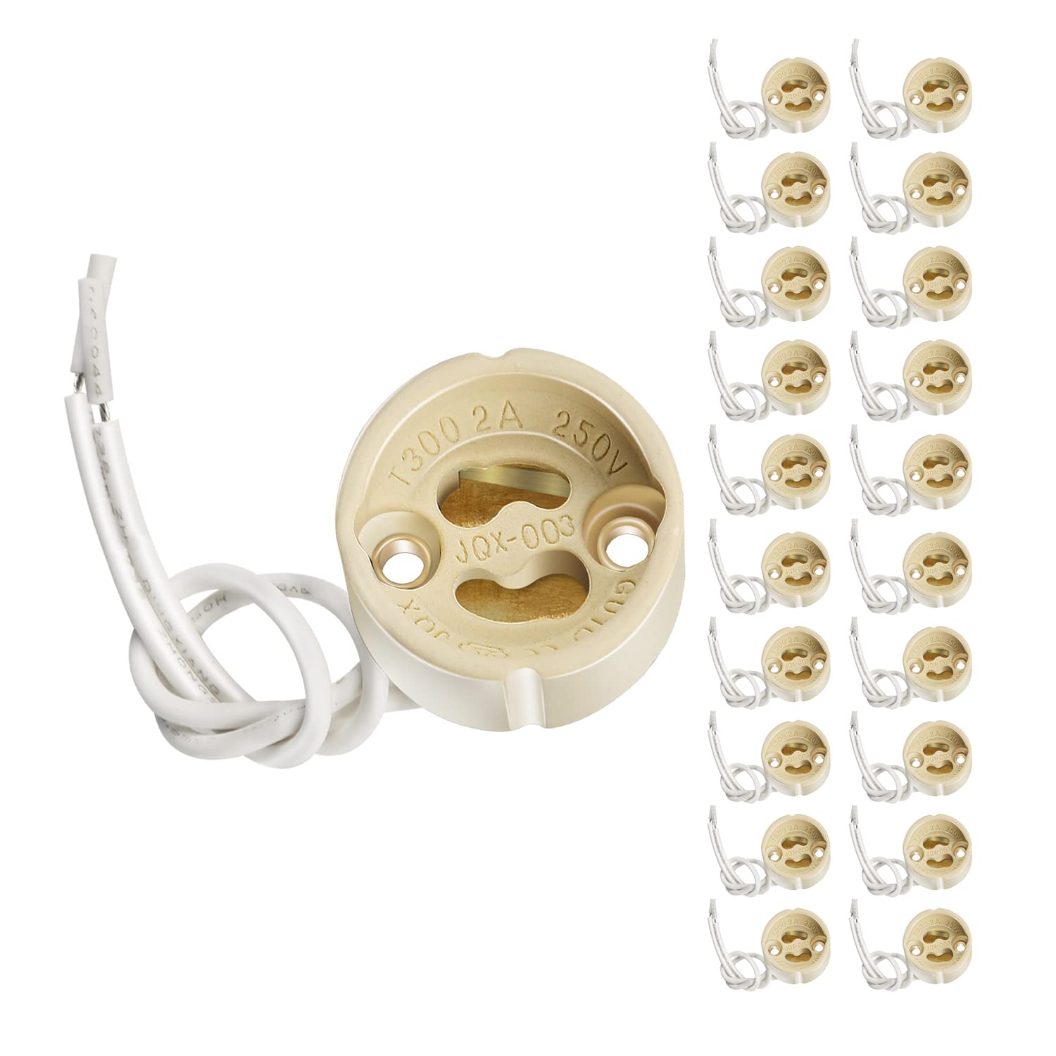 Tofisr GU10 Lamp Holder 2A 250V GU10 Ceramic Lamp Bases Connector with Silicone Wire Socket for GU10 LED Light Bulbs Halogen Bulbs Downlights Main Connector Adapter Fitting 20-Pack