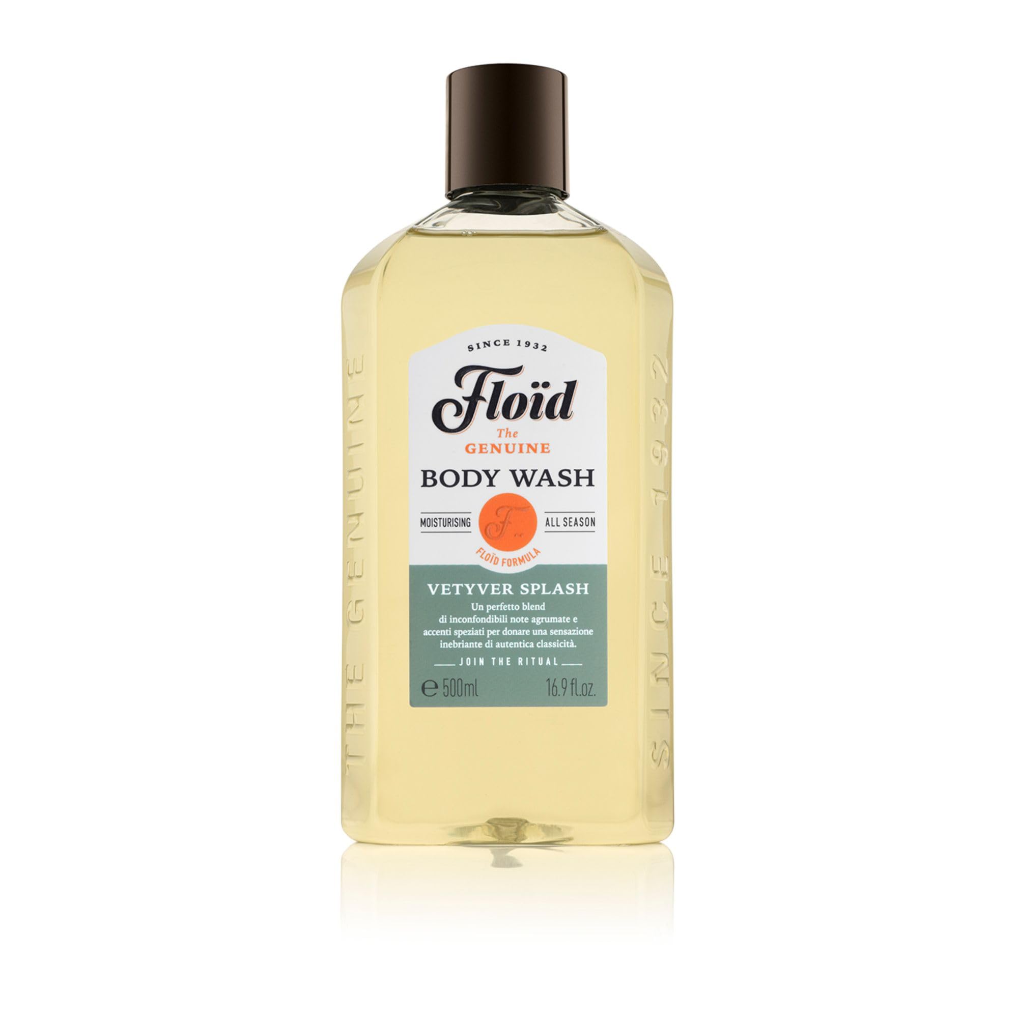 Floid Vetyver Splash Body Wash (500ml), Men's Body Wash Cleanses, Moisturises, and Purifies Skin without Drying it Out, Nourishing Skin Care with an Unmistakable Scent