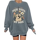 KIEKIECOO Oversized Christian Sweatshirts for Women Faith Bible Verse Printed Pullover Inspirational Music Long Sleeve Tops