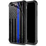 iPhone SE 2020 Case, iPhone 8 Case Blue Line USA Flag iPhone 7 Cases, Back+Soft Silicone TPU Shock Fall Prevention Protective