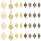 AHANDMAKER 80Pcs 8 Styles Flower Connector Charms, Vintage Alloy Filigree Flower Pendant Connectors with Double Holes Floral Links for Necklace Bracelet Earring DIY Jewelry Making, Antique Bronze&Gold