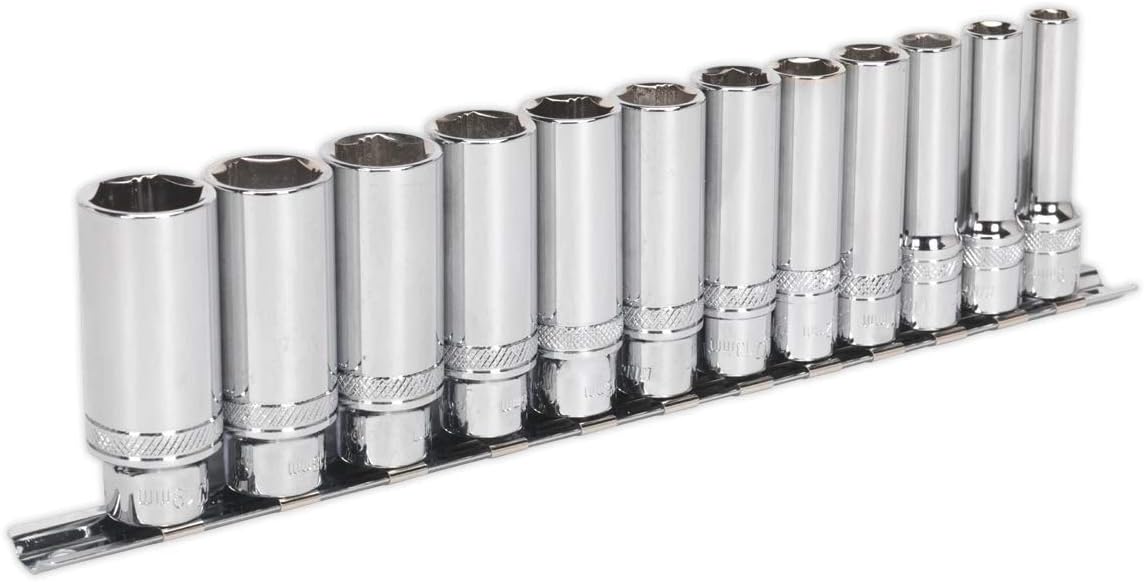 Sealey Ak2744 Socket Set 12Pc 3/8In Sq Drive Deep Lock-On? 6Pt Metric, Multi-colour, 3/8"