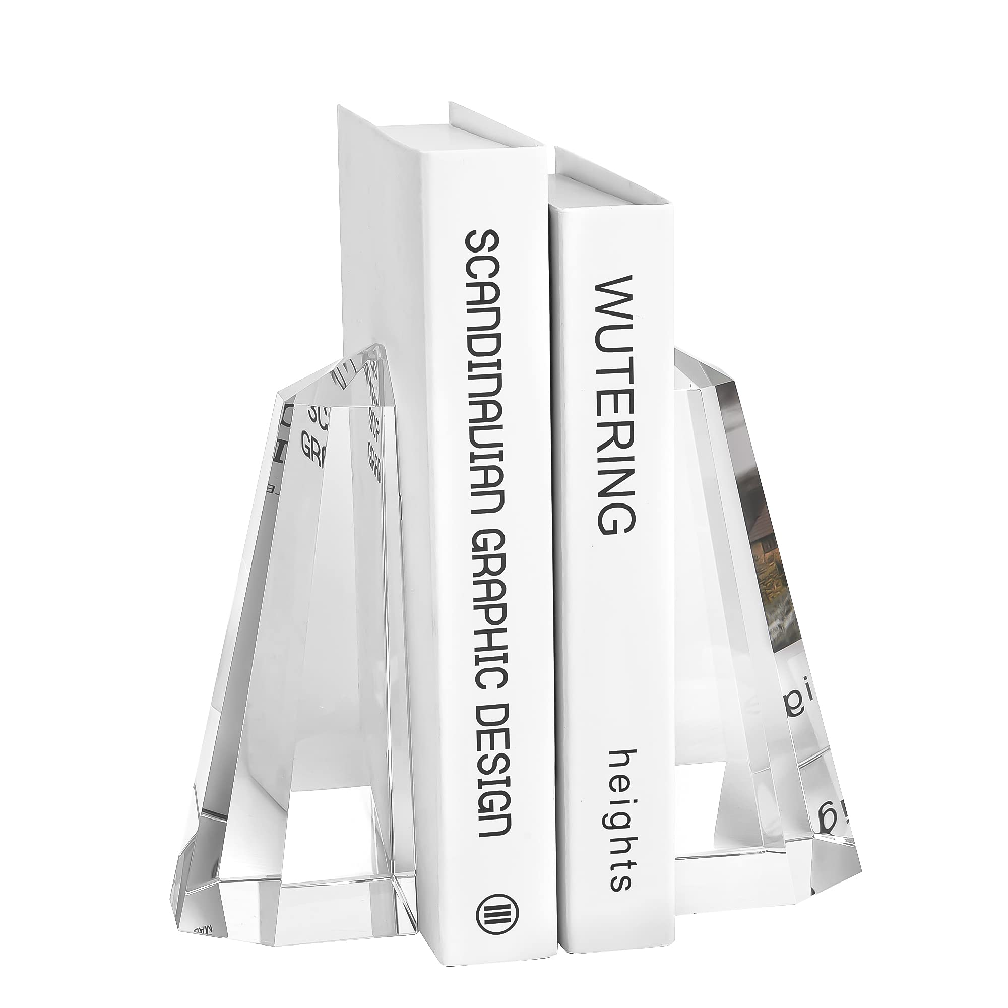 Photo 1 of Kitcom Handmade Crystal Bookends Half-Obelisk Design, 1 Pair of Decorative Tabletop Bookends for Office, Home, Desk