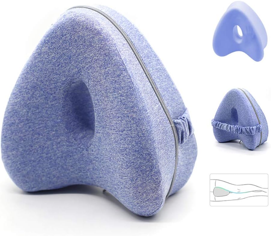 CNHOME Heart Shape Leg Pillow Slow Rebound Memory Foam Sleeping Support Leg Positioner Pillows Knee Support Cushion Between The Leg,Blue