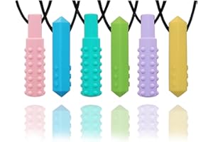 HOAISUN Chewy Necklaces for Sensory Kids, 6 Pack Oral Motor Therapy Chew Toys for Boys Girls with Chewing,Teething, Biting, Autism, ADHD, SPD, Silicone Adult Chew Toys Chewable Necklace Reduce Anxiety Fidget