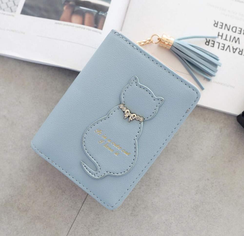 Oyccen Cute Cat Ladies Wallet Tassel Coin Purse with Zipper Pocket Short PU Leather Card Case, Blue - Image 3