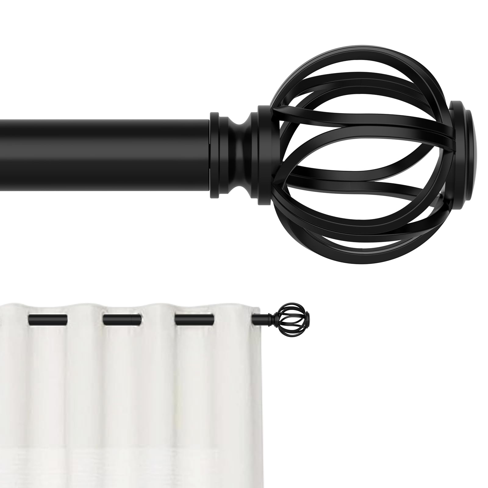 Photo 1 of GXOACKJ Curtain Rods for Windows 33 to 60 Inches Black Adjustable 5/8 inch Curtain Rod for Bedroom, Small Decorative Drapery Rods with Twisted Cage Finals