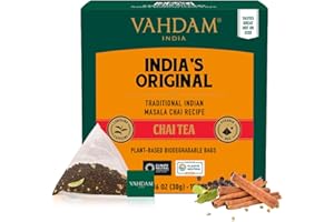 VAHDAM, India's Original Masala Chai Tea Bags (15 Count) Non GMO, Gluten Free, No Added Flavoring | Blended w/Savory Exotic Spices | Individually Wrapped Pyramid Tea Bags | Direct from Source