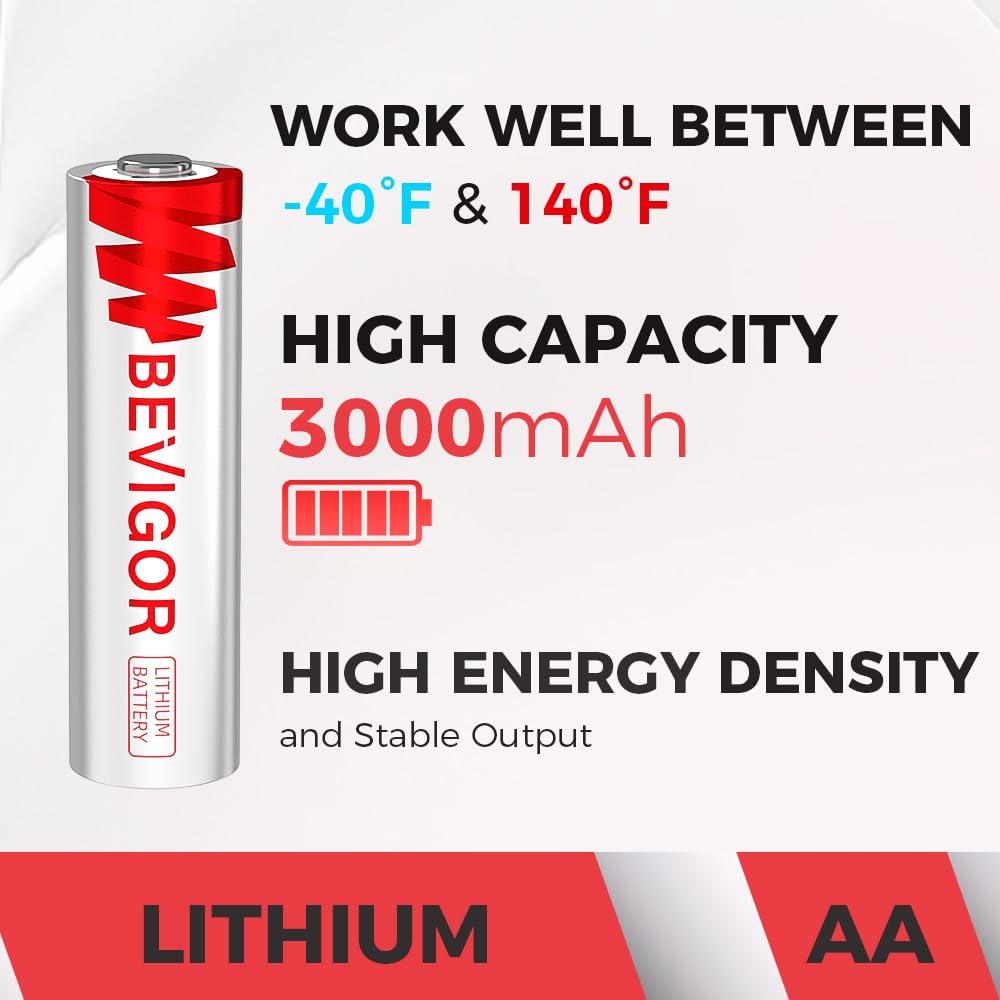 BEVIGOR AA-Lithium-Batterien 8 Stück, 3000mAh 1.5V High Capacity Dual A Lithium-Batterien, Nicht wiederaufladbare AA-Batterien, geeignet für eine Vielzahl von Haushaltsgeräten, Sicherheitsausrüstung 2