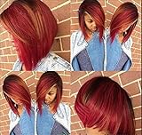 ATOZWIG Women's Synthetic Wigs Ombre Black to Red Short Straight Bob Wigs Straight Short Cut Bob Wigs with synthetic Hair