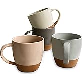 Mora Ceramic Large Latte Mug Set of 4, 16oz - Microwavable, Porcelain Coffee Cups With Big Handle - Modern, Boho, Unique Style For Any Kitchen. Microwave Safe Stoneware - Assorted Neutrals