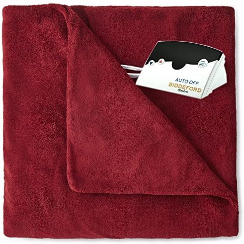 Biddeford Blankets Micro Plush Electric Heated Blanket with Digital Controller, Twin, Claret Red