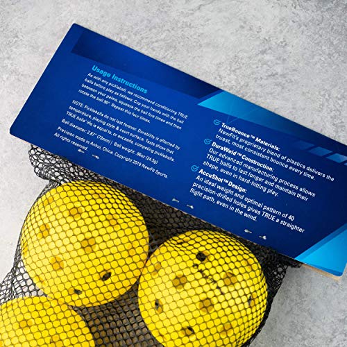 NewFit True Pickleball Balls | Premium Outdoor Pickleballs l Durable and Quiet Yellow Colored Outside Pickleballs | Pickleball Ball Bag Included (Yellow 6-Pack)