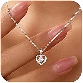 LOVECOM Valentines Gifts S925 Sterling Silver Heart Necklace for Women Dainty 14k Gold Plated CZ Infinity Double Cross Star Pendant Choker Necklaces Trendy Bead Chain Jewelry Gifts for Mom Daughter