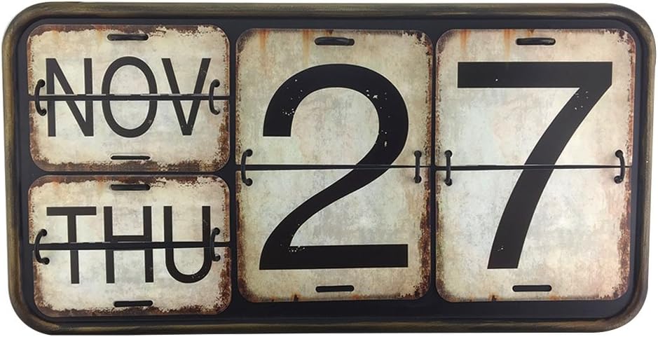 Metal Perpetual Calendar Iron & PVC Wall Desk Calendar Flip Distressed Finish for Home Office Decor 15.7x7.9x0.7 inch