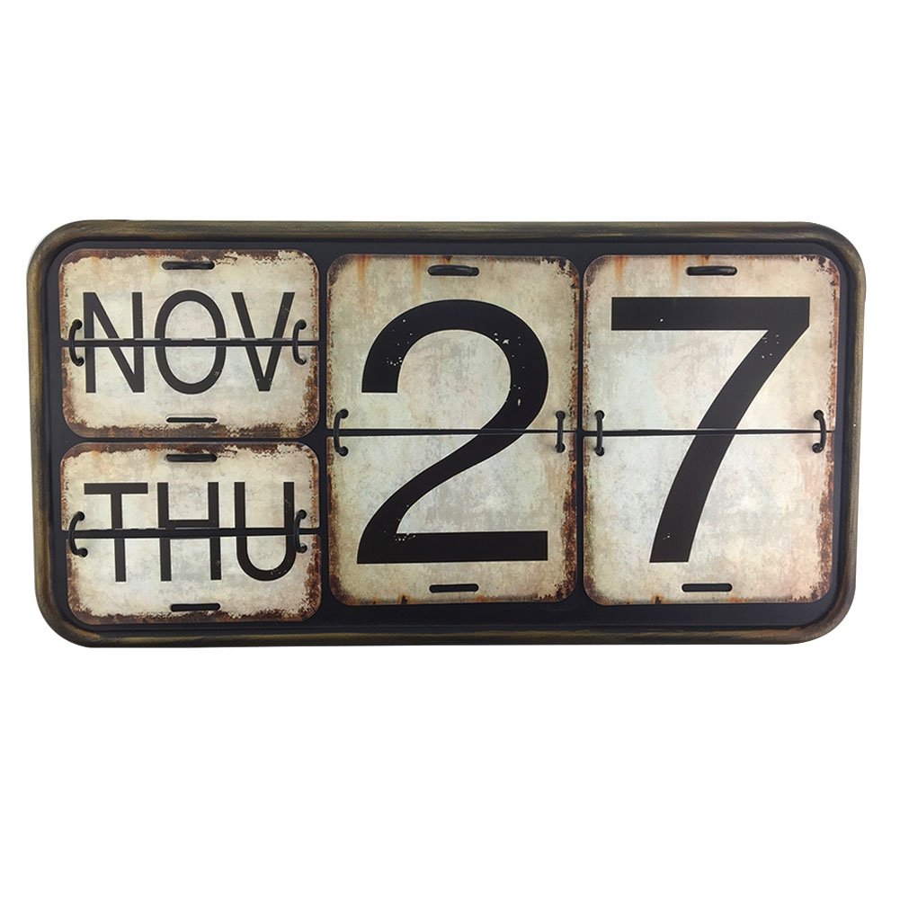 Metal Perpetual Calendar Iron & PVC Wall Desk Calendar Flip Distressed Finish for Home Office Decor 15.7x7.9x0.7 inch
