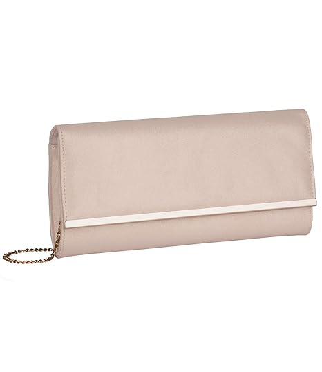 SIX Elegante Clutch: Abendtasche aus seidenmatt schimmerndem Kunstleder, champagnerfarben, mit goldenen Details und Abnehmbar