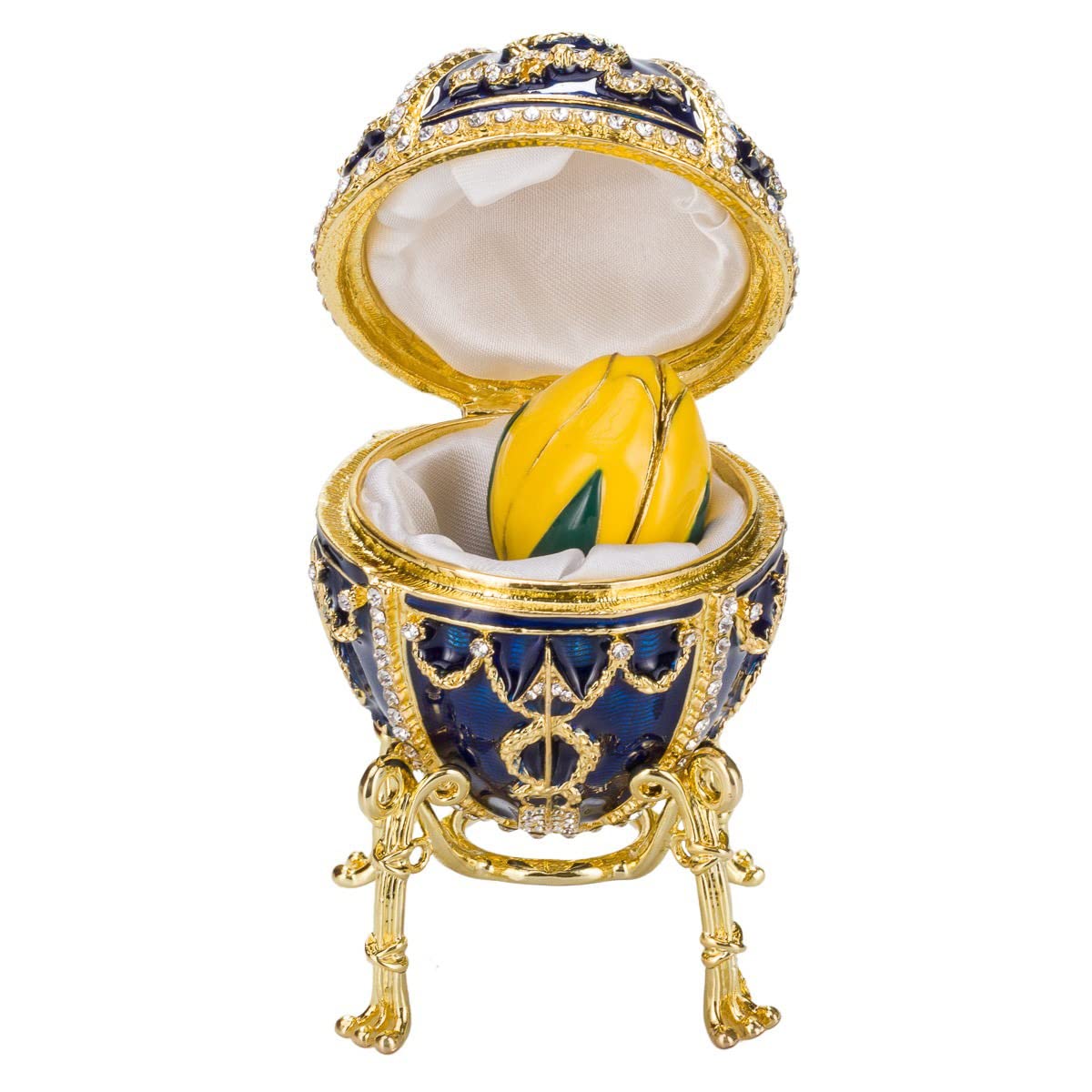 danila-souvenirs Glamorous Style Rosebud Easter Egg Trinket Jewel Box with Flower 9,5 cm blue