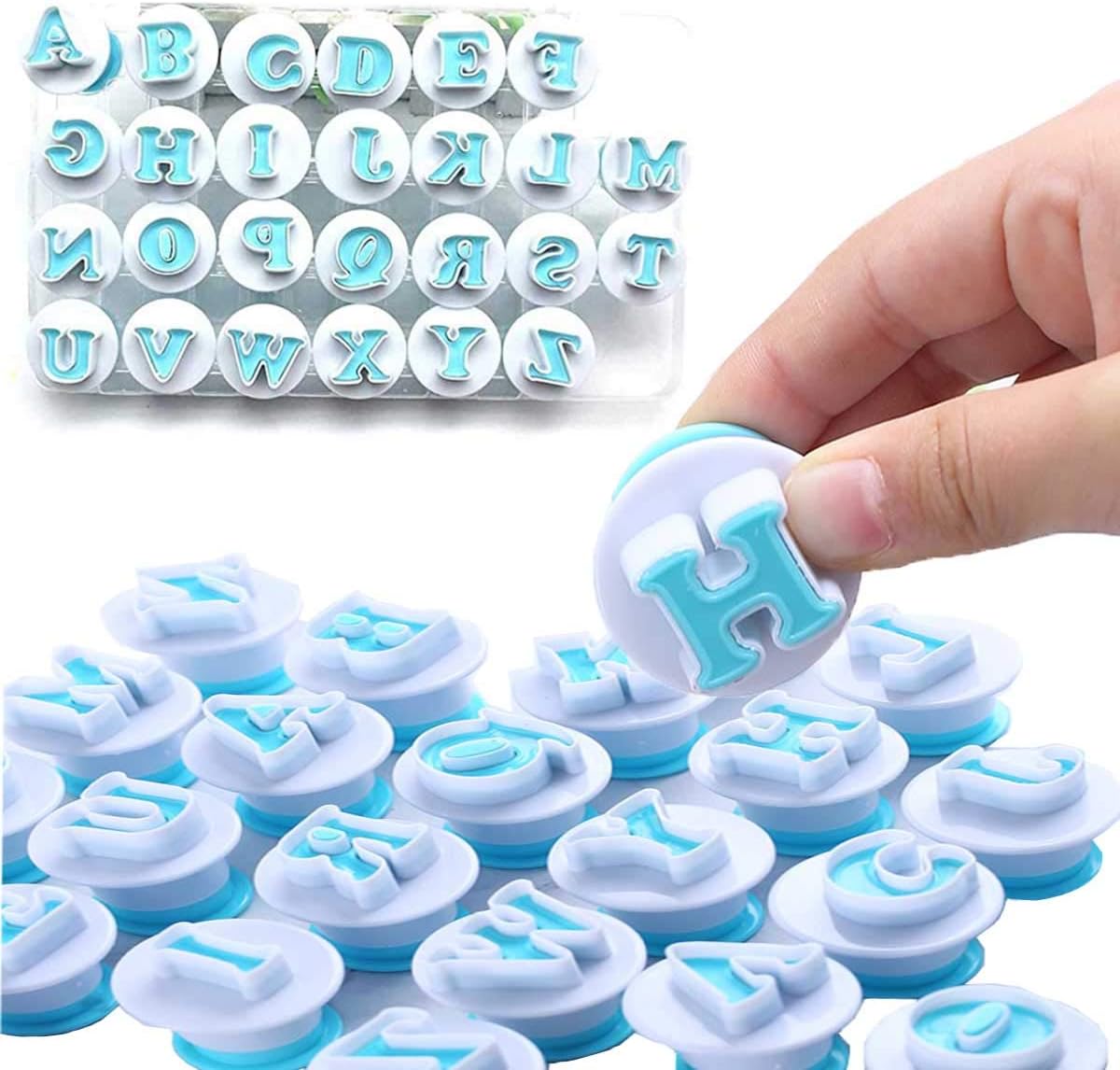 GABraden Alphabet Letter Fondant Cake Biscuit Mold,Cookie Stamp Impress, Cake Tool Upper Case Letter Shape DIY Cookie Biscuit๏ผPlastic, Uppercase Letters 26PCS/Set