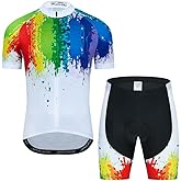 Men Cycling Jersey Set Cycle Short Sleeve Shirt and 3D Cushion Shorts Padded Suit Biking Top