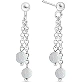 925 Sterling Silver - White Opal Earrings for Women - 5mm Round Beads Design- Opal Drop Earrings - October Birthstone Earrings - Perfect Gift for Women