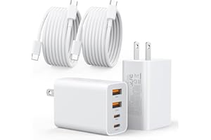 AIOXQNL& 40W USB C Charger, 2 Pack 4-Port PD Power Adapter + QC Wall Plug Multiport Type C Charging Block Cube, (2 Pack 6 ft USB C Cable Included) for iPhone 16 Series, Samsung, Pad, Smartwatches and Tablets