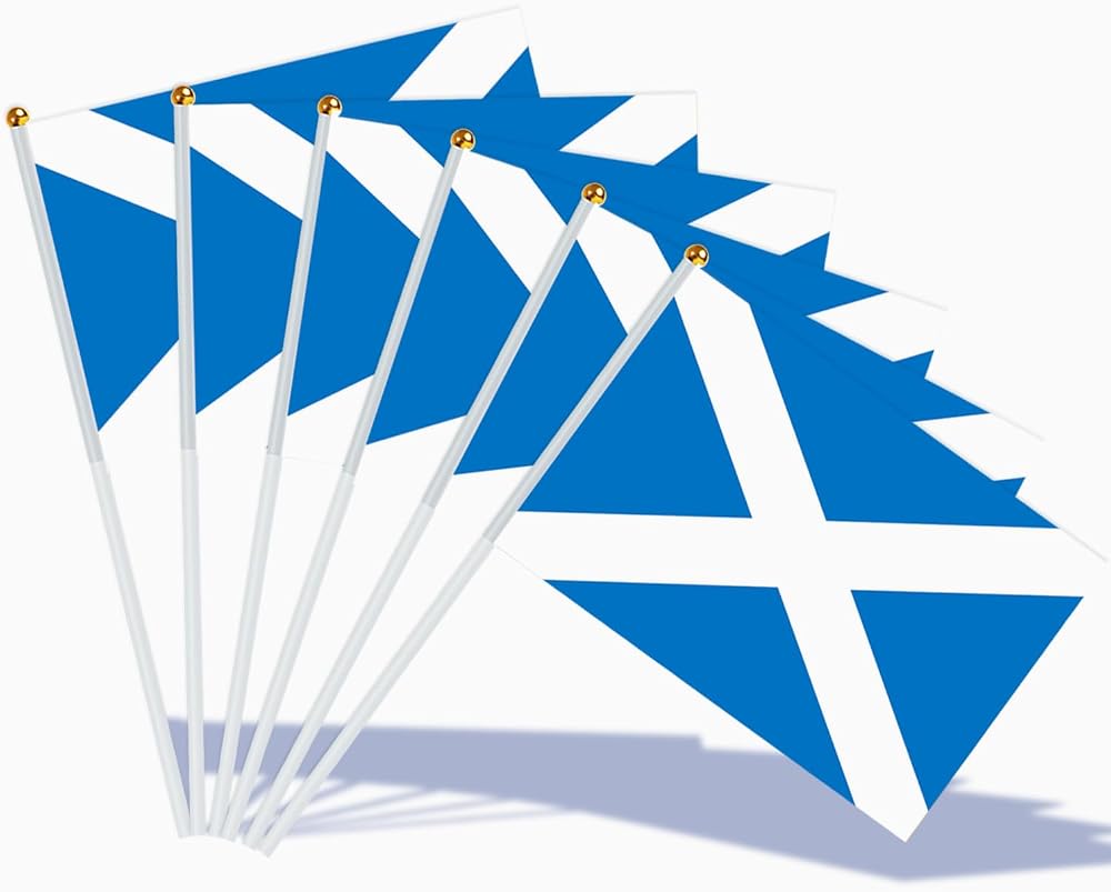 AhfuLife 15pc Scottish Flags on Sticks 14x21cm 30cm Poles Burns Night
