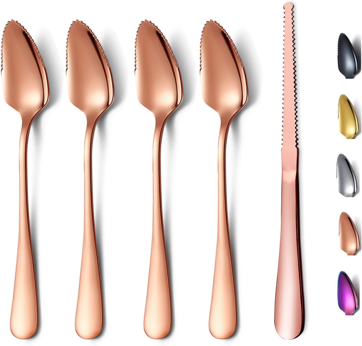 4 Piece Grapefruit Spoons and 1 Grapefruit Knife, Stainless Steel