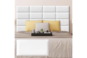 Raycity Peel and Stick Headboard White Upholstered Wall Panels, Pack of 4 Panels Sized 7.8" x 15.7", 3D Anti-Collision Wall Panel, Self-Adhesive Bedroom/Living Room Upholstered Wall Pane