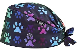 TOVELLE Paw Print Double-Sided Printed Scrub Caps for Men and Women with Buttons, Adjustable Helps Reduce Static Buildup Medical Hats, Cute and Breathable Surgical Caps with Sweatband for Long Hours