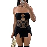 GORGLITTER Women's Lace Mini Dresses Cut Out Strapless Mesh Tube Bodycon Dress Sexy Rave Concert Club Outfits