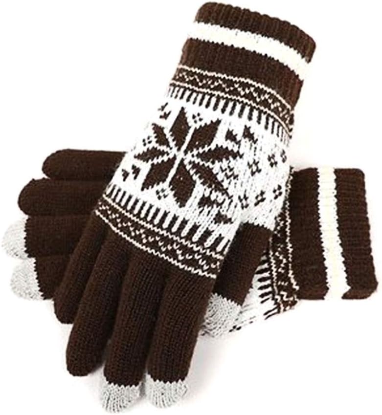 Warm Winter Knitted Screen Touch Gloves Snowflake Soft Thick Wool Thermal Mittens