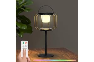 NiceBuy Outdoor Solar Lantern, Rechargeable Lamp with IP44 Water-Resistant, 3-Level Warm White & RGB Color Changing, USB Rechargeable Cordless for Patio, Garden, Camping