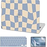 AKIT Compatible with MacBook Air 13 Inch Case M1 2022 2021 2020 2019 2018 A2337 A2179 A1932, Unique Pattern Shell Case+Screen Protector+Keyboard Cover for MacBook Air 13.3 Inch, Blue Checkerboard