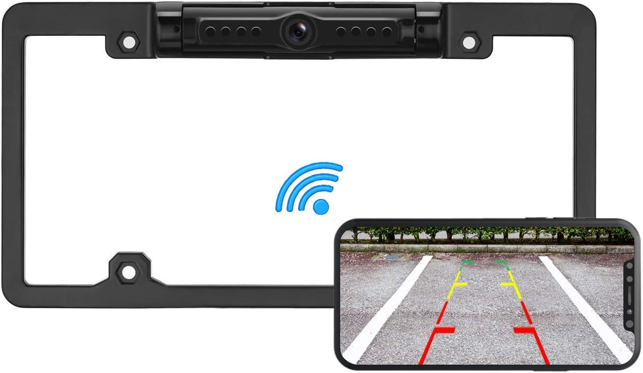 LeeKooLuu Digital Wireless Backup Camera APP WiFi Licence Plate Frame Backup/reversing use IP69K Waterproof for Cars,Pickups,Trucks,Campers 170° View Angle Rear View