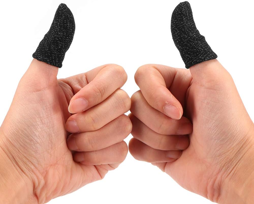 PUBG Mobile Game Finger Sleeve, 1 Pair, Touch Screen Finger Sleeve Breathable Anti-Sweat Sensitive Shoot, Aim Keys for Rules of Survival/Knives, Finger Sleeve for Android & iOS, Black