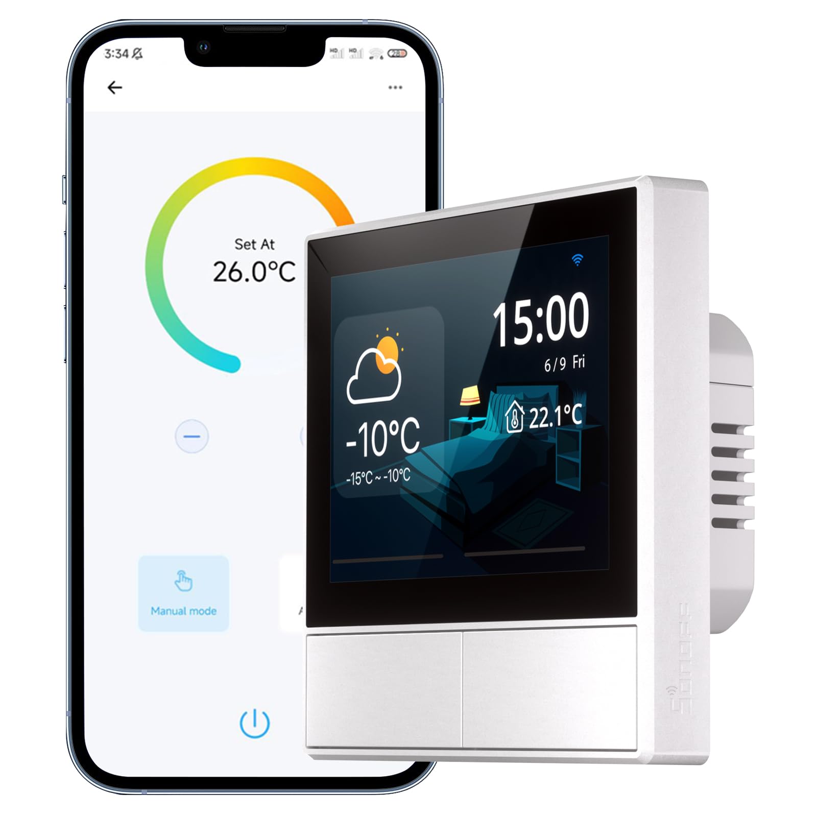 SONOFF NSPanel WiFi Smart Light Switch, 2 Gang Switch Smart Home Control Panel With Temperature Control Function, Smart Lights Control, Work With Alexa & Google Home, Require Live& Neutral Wire, White