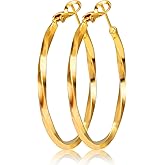 18K Gold Hoop Earrings for Women Trendy Chunky Geometric Textured Statement Hoops Earring Hypoallergenic Jewelry for Womens