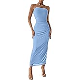 PRETTYGARDEN Women's Summer Wedding Guest Dress Strapless Tube Top Maxi Bodycon Long Floral Mesh Beach Vacation Party Dresses
