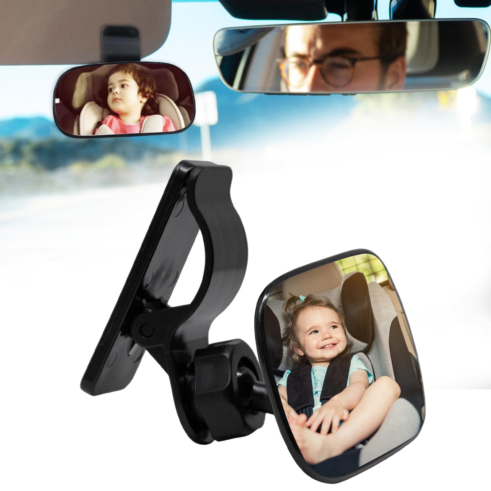 Baby Car Mirror 360° Adjustable Rear View Mirror, Shatterproof Baby Safety Rearview Mirror with Clip, Rearview Wide Angle Convex Mirror to See Rear Kids, Babies, Infants and Newborn