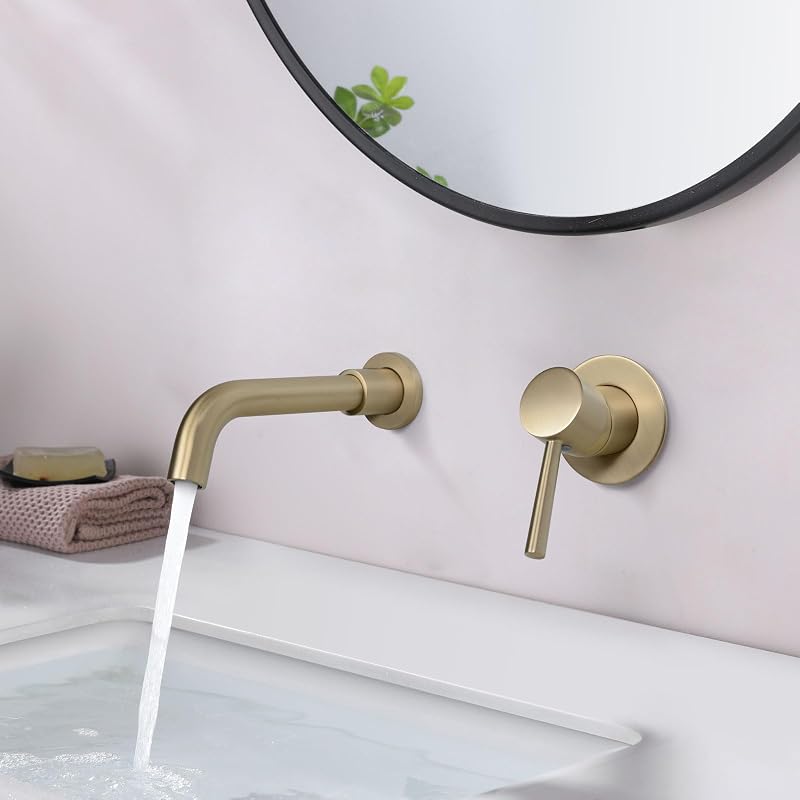 PHASAT Brushed Gold Wall Mounted Basin Tap Hot Cold Mixer PTBB06LG