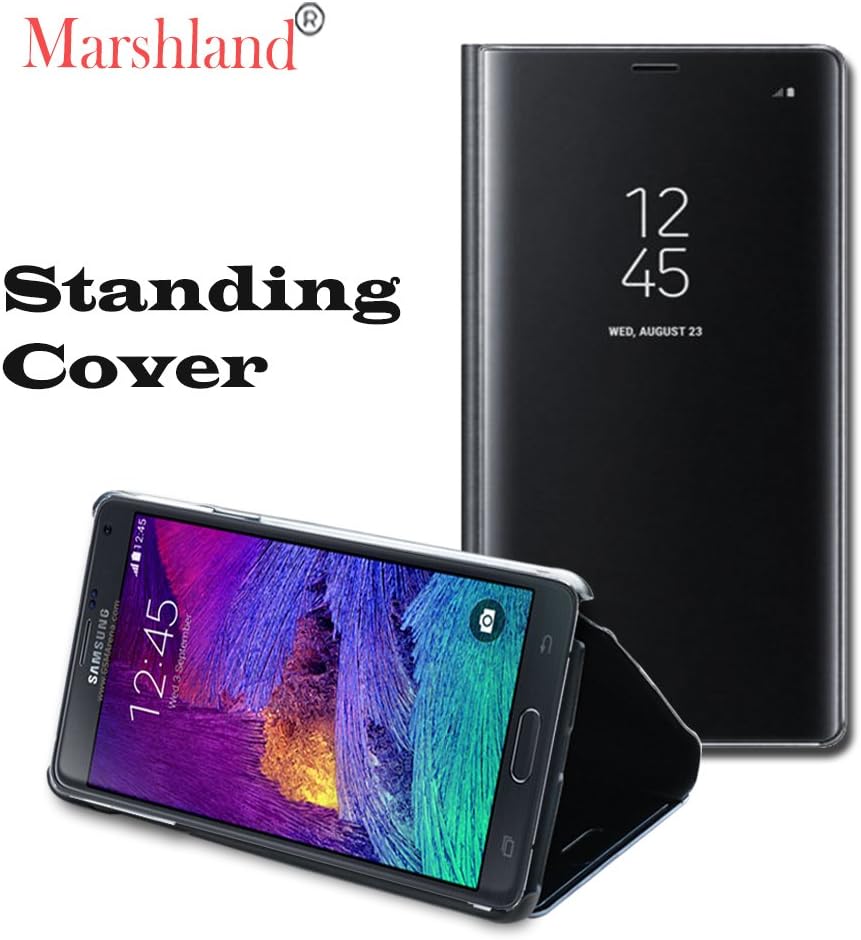 Marshland Luxury Clear View Standing Mirror Flip Cover For Samsung Galaxy Note 4 (Black)