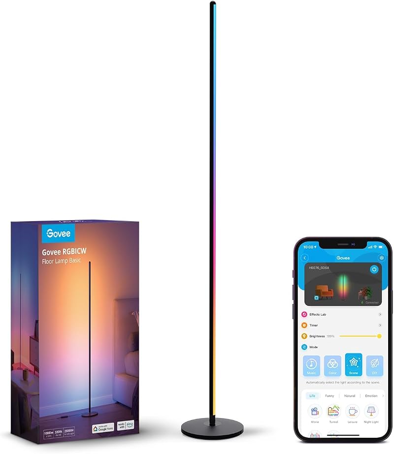 Govee LED Floor Lamp RGBIC Corner Lamp 61 Scenes Music Sync Smart Black