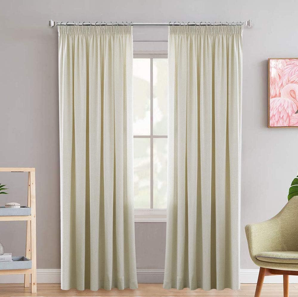 Pencil Pleat Curtains 90" Drops, Thermal Insulated Noise Reducing