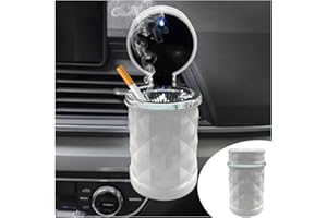 SMILFUY Portable Car Ashtray with Lid, Detachable Smokeless Self-Extinguishing Cigarette Ashtray, Mini Vehicle Trash Can Auto Ashtray with LED Blue Light for Car Air Vent Cup Holder Home Office (White)