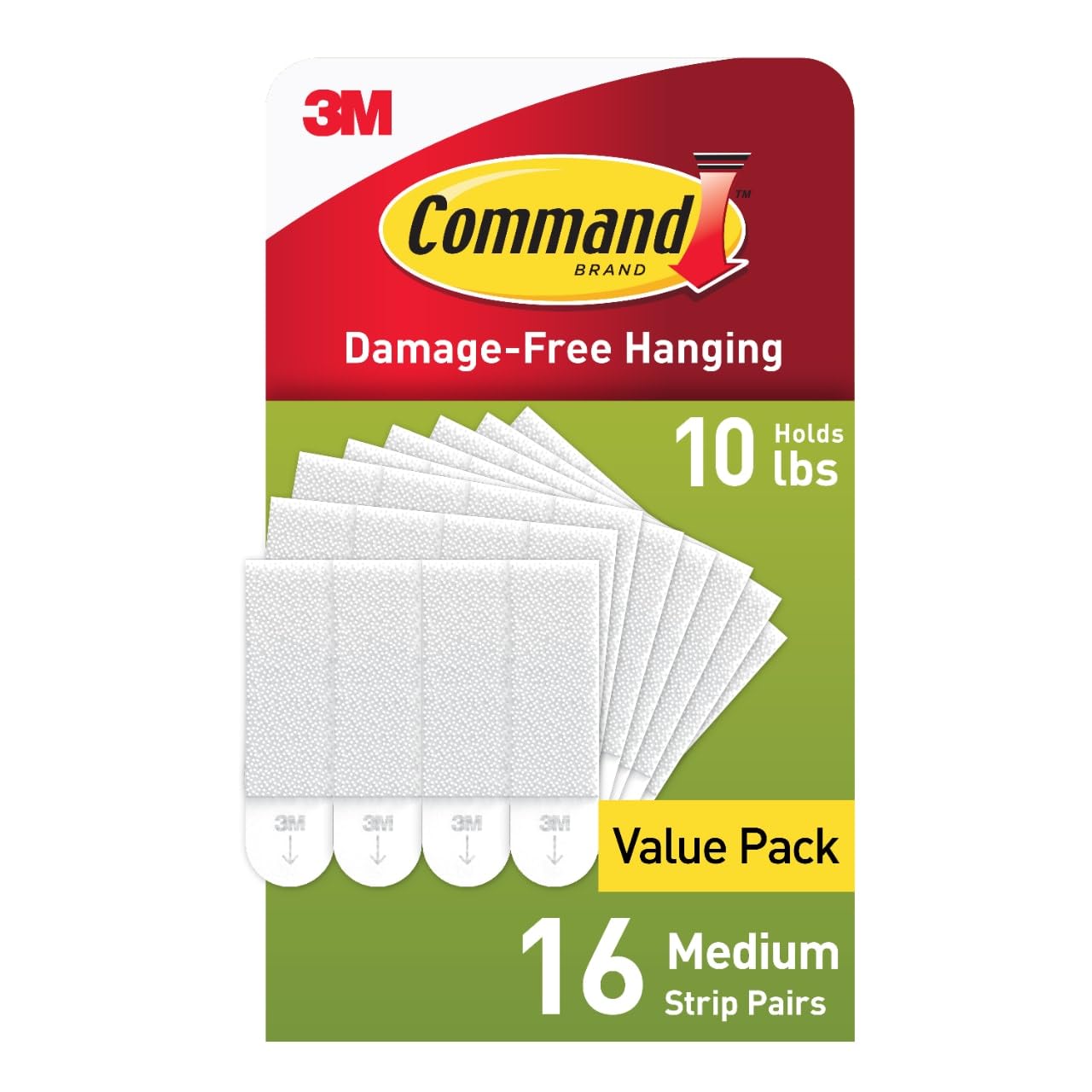 Command PH204-16NA Picture Hanging Strips, Medium, White, Holds up to 12 lbs, 16-Pairs, Easy to Open Packaging Hardware