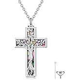 MEIDERBO Birth Flower Cross Urn Necklaces for Ashes S925 Sterling Silver Turquoise 12 Month Cross Pendant Necklace Cremation Jewelry for Ashes Memorial Keepsake Jewelry for Women