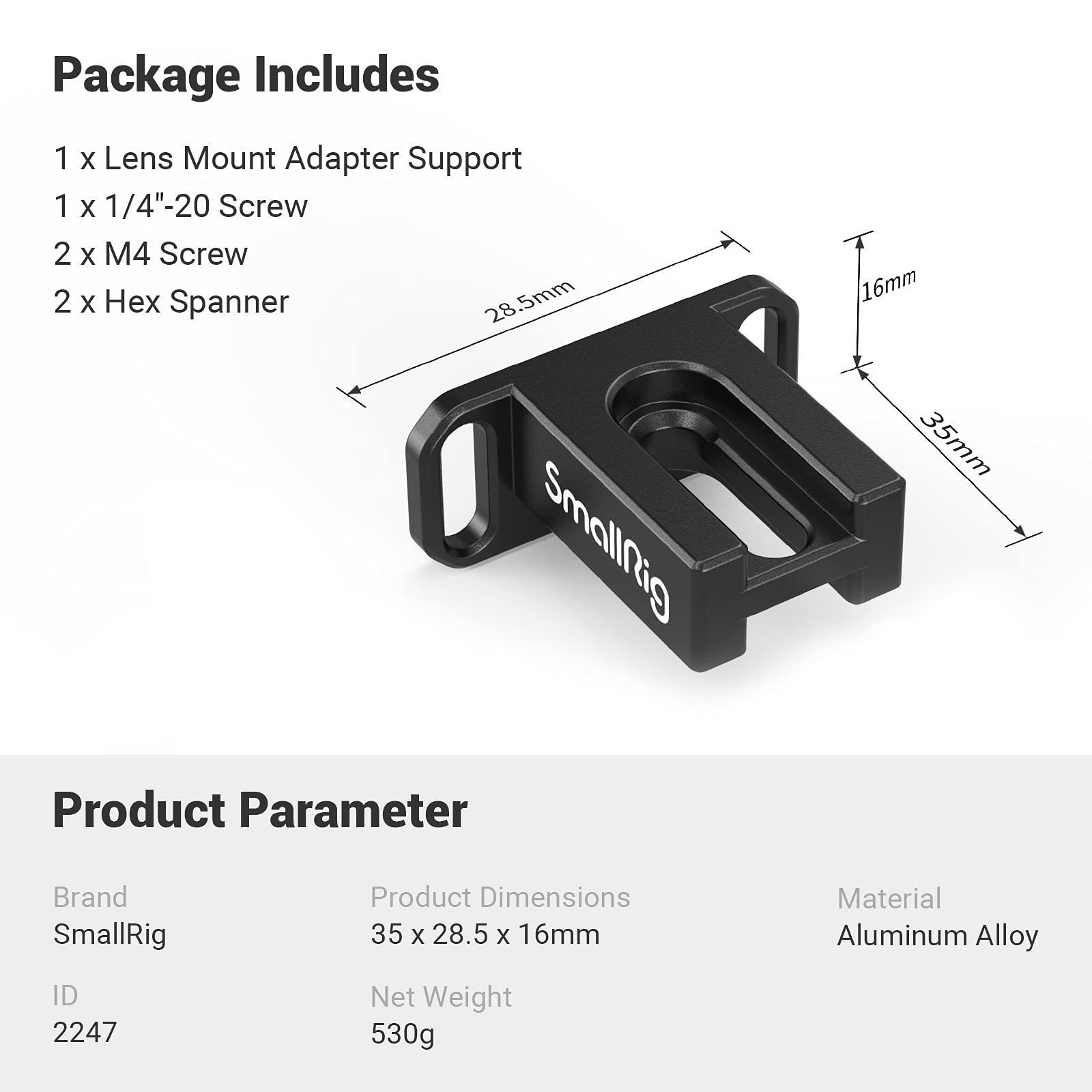 SMALLRIG Lens Mount Adapter Support for Metabones, Compatible with BMPCC 4K Cage – 2247